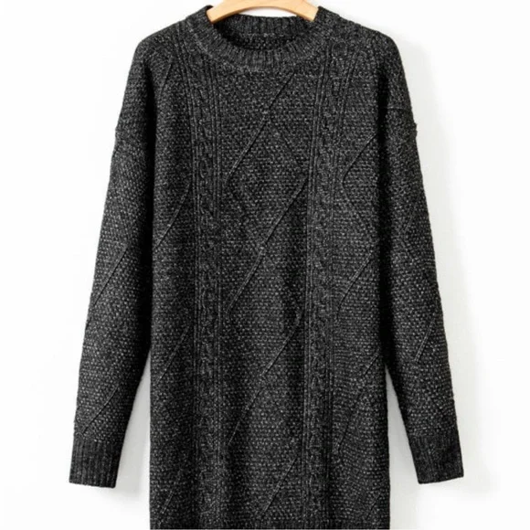 Cozy Black Cable Knit Sweater Dress - Picture 7 of 8